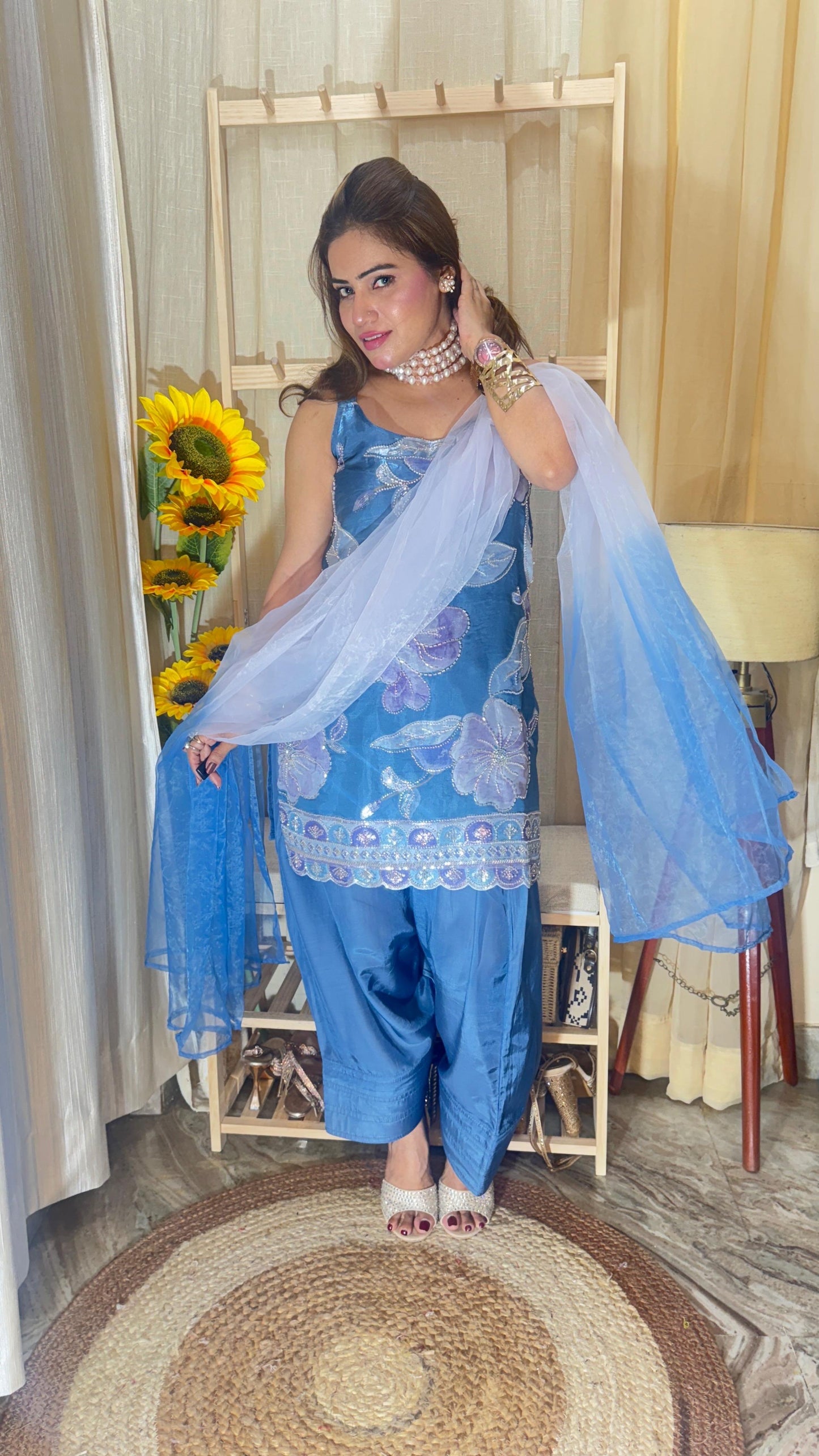 Elegant Embroidered Farsi Suit with Dupatta