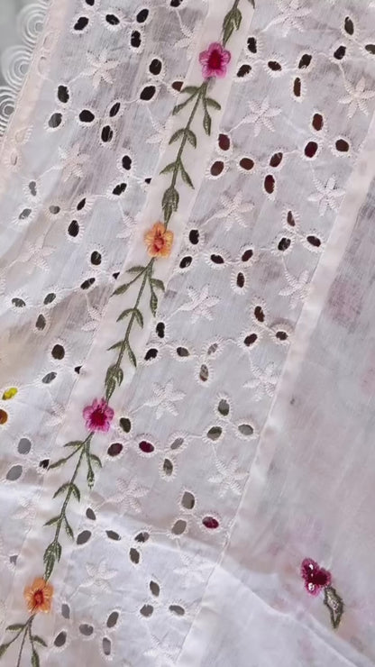 Elegant White Chikankari Floral Embroidered Suit Set
