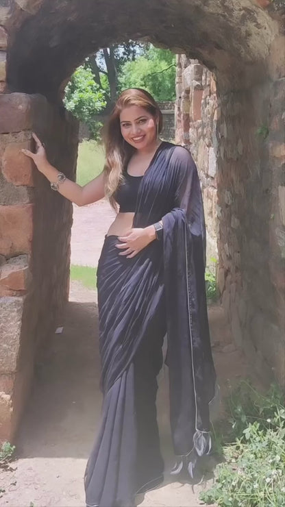 Black chiffon feather Saree with blouse PC