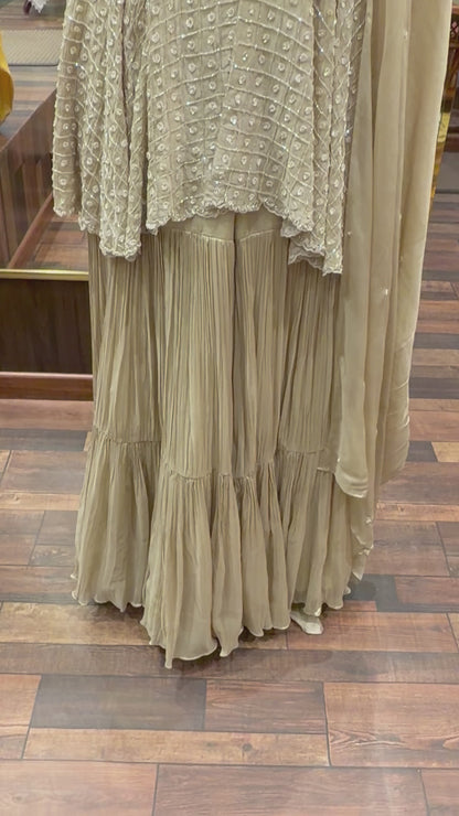 Champagne Embroidered Sharara Set | Luxe Occasion Wear
