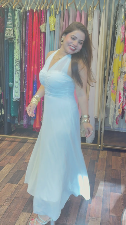 Ivory Suparnet Halter Neck Maxi Dress | Soft Luxury Evening Dress | Designer Summer Outfit Delhi