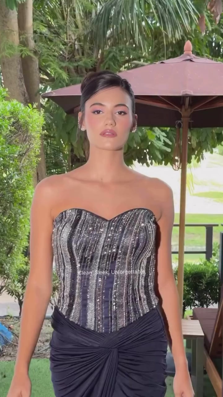 Embellished Corset with Draped Skirt Set