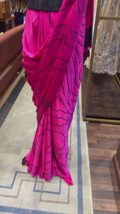 Pure Gajji Silk Saree with Hand Block Print & Hand Sequins Work