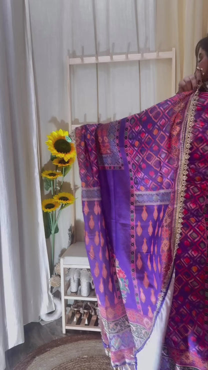Royal Purple Printed Kurta Palazzo Set with Dupatta