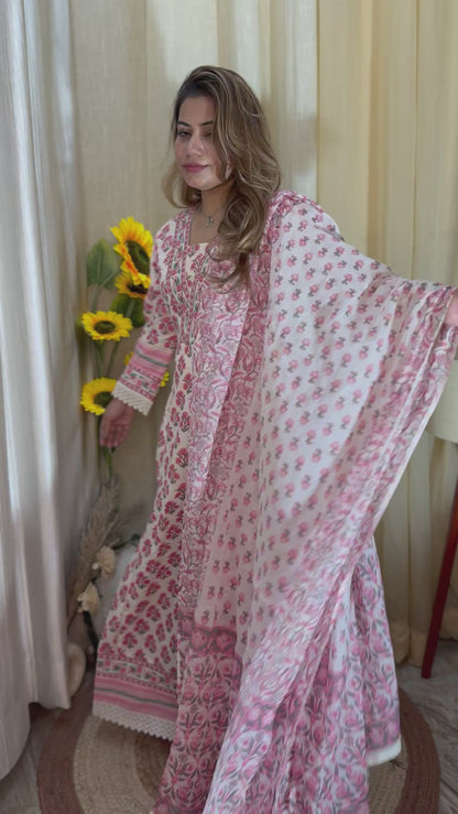 Graceful pink floral Anarkali suit set