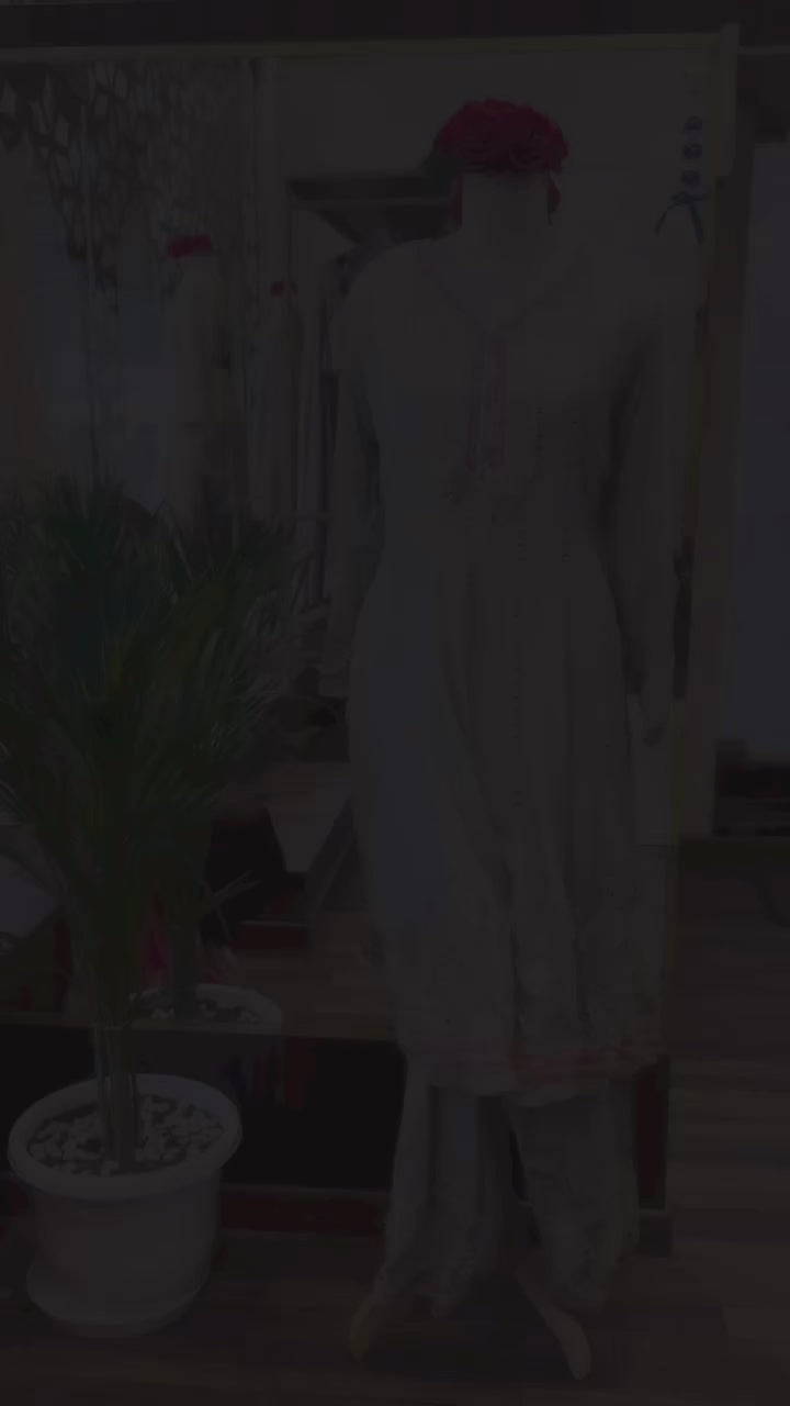 Sage Blue & Coral Pink Embroidered Festive Suit Set